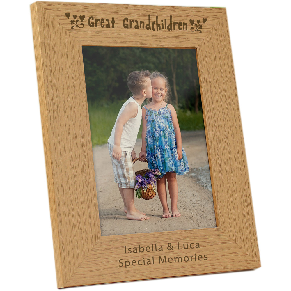 Personalised Memento Great Grandchildren Oak Finish Photo Frame 5 x 7inch Image 1