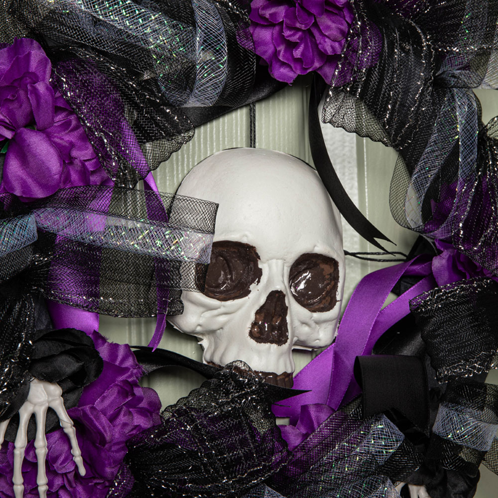 Samuel Alexander Halloween Black and Purple Hanging Skull Wreath Decoration 45cm Image 3