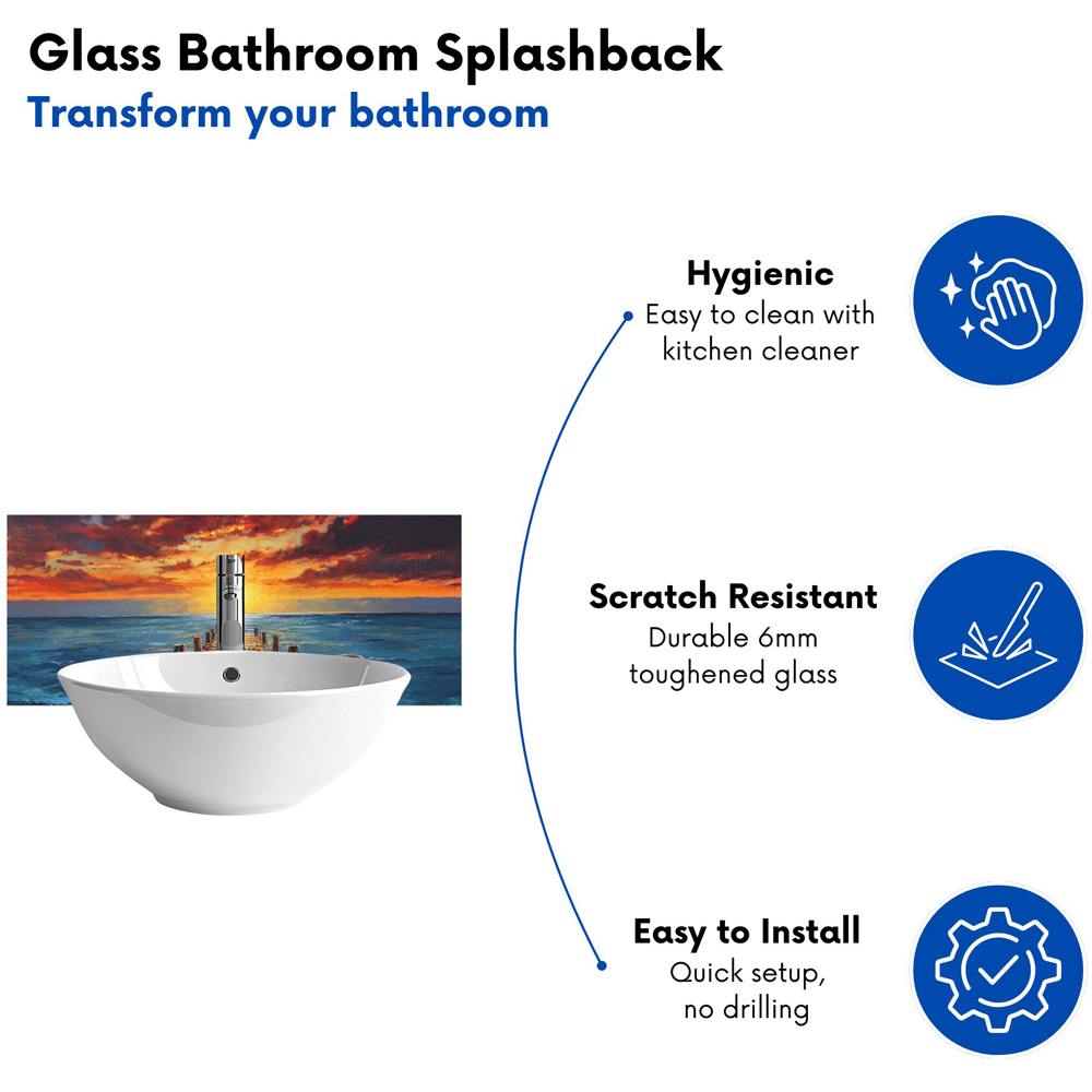 Warren Reed Designer Sunset Over a Caribbean Sea Glass Bathroom Splashback 25 x 60cm Image 4