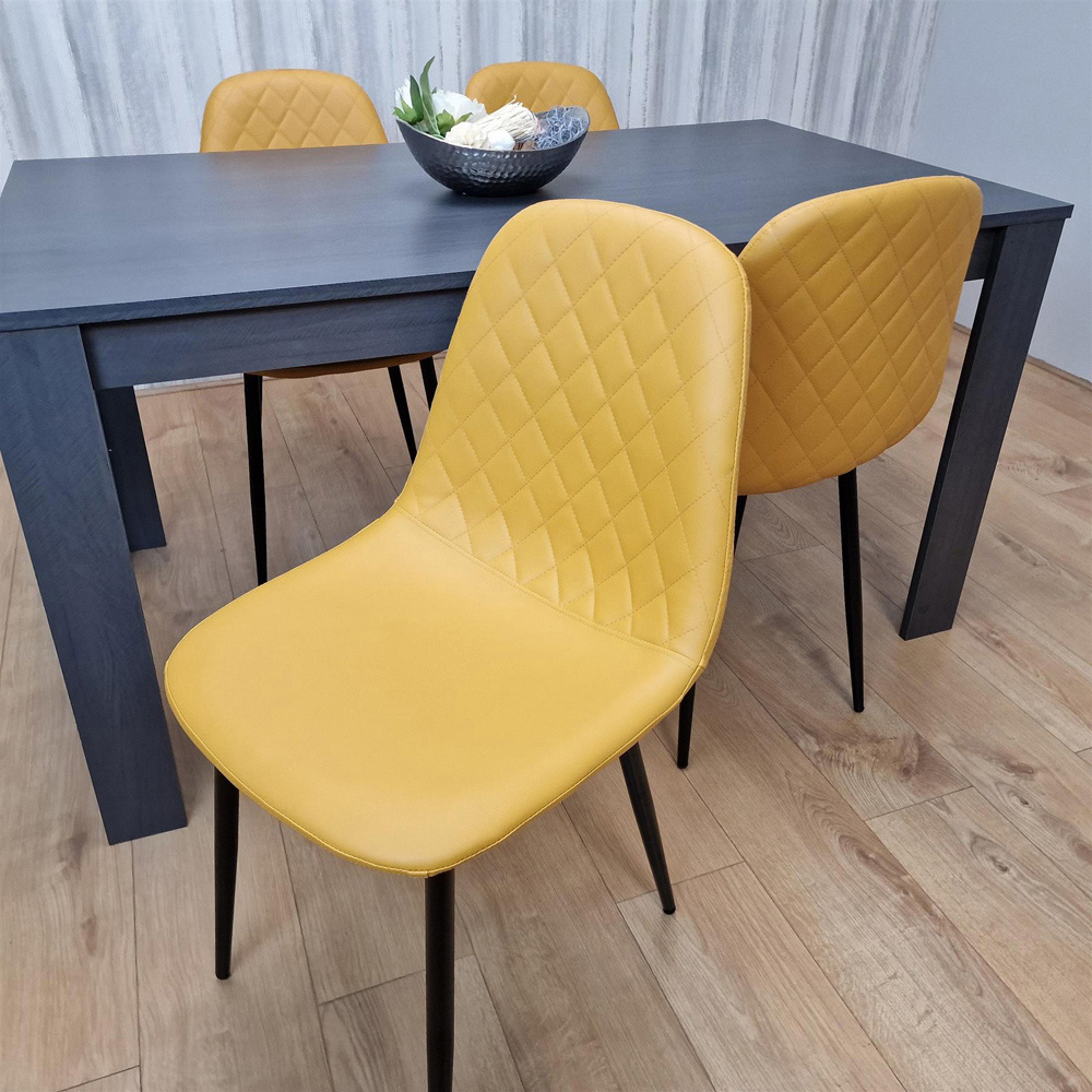 Kosy Koala 4 Seater Faux Leather Gem Pattern Dining Set Dark Grey and Mustard Image 4