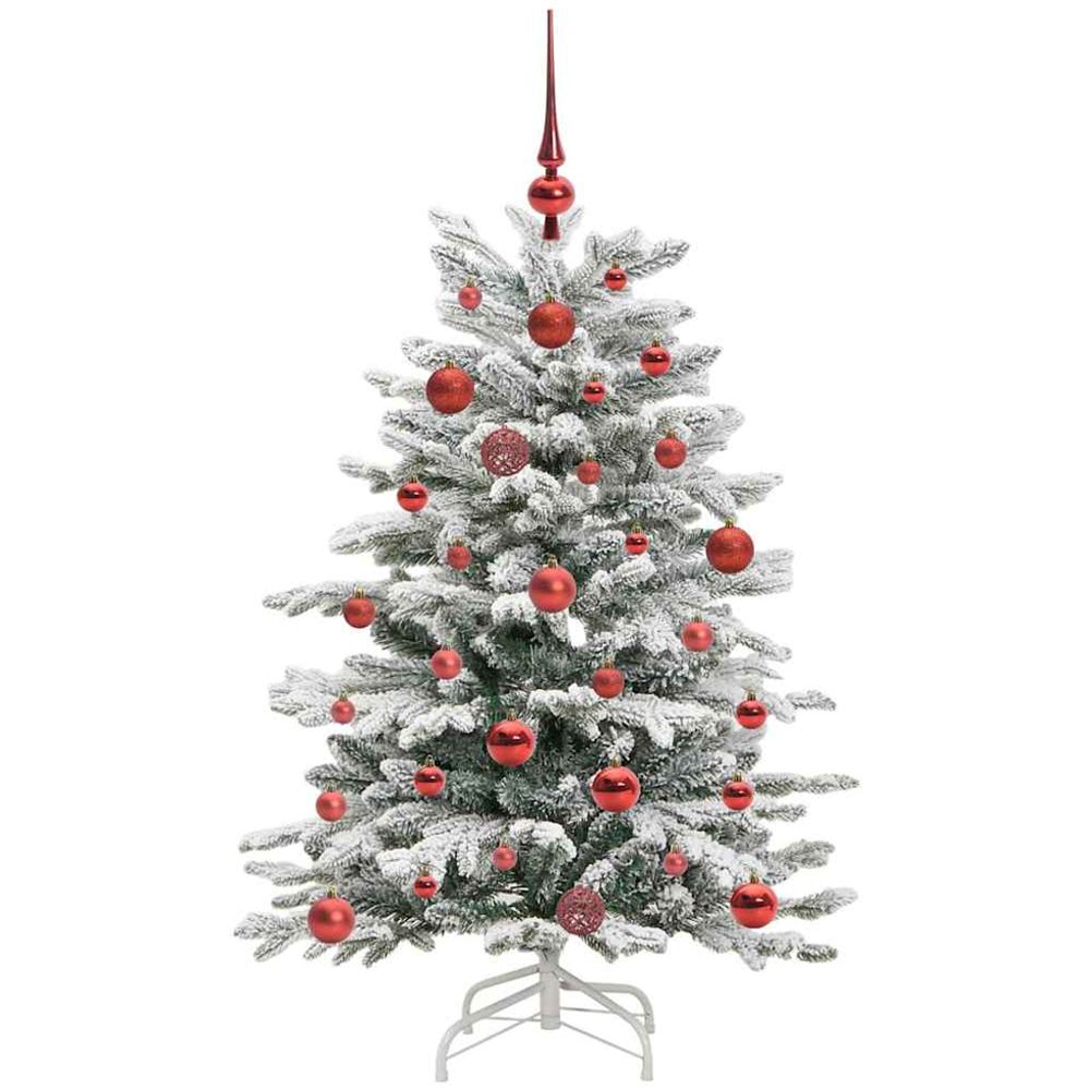 vidaXL Pre-Lit Red Baubles White Artificial Snow Flocked Christmas Tree 4ft Image 4