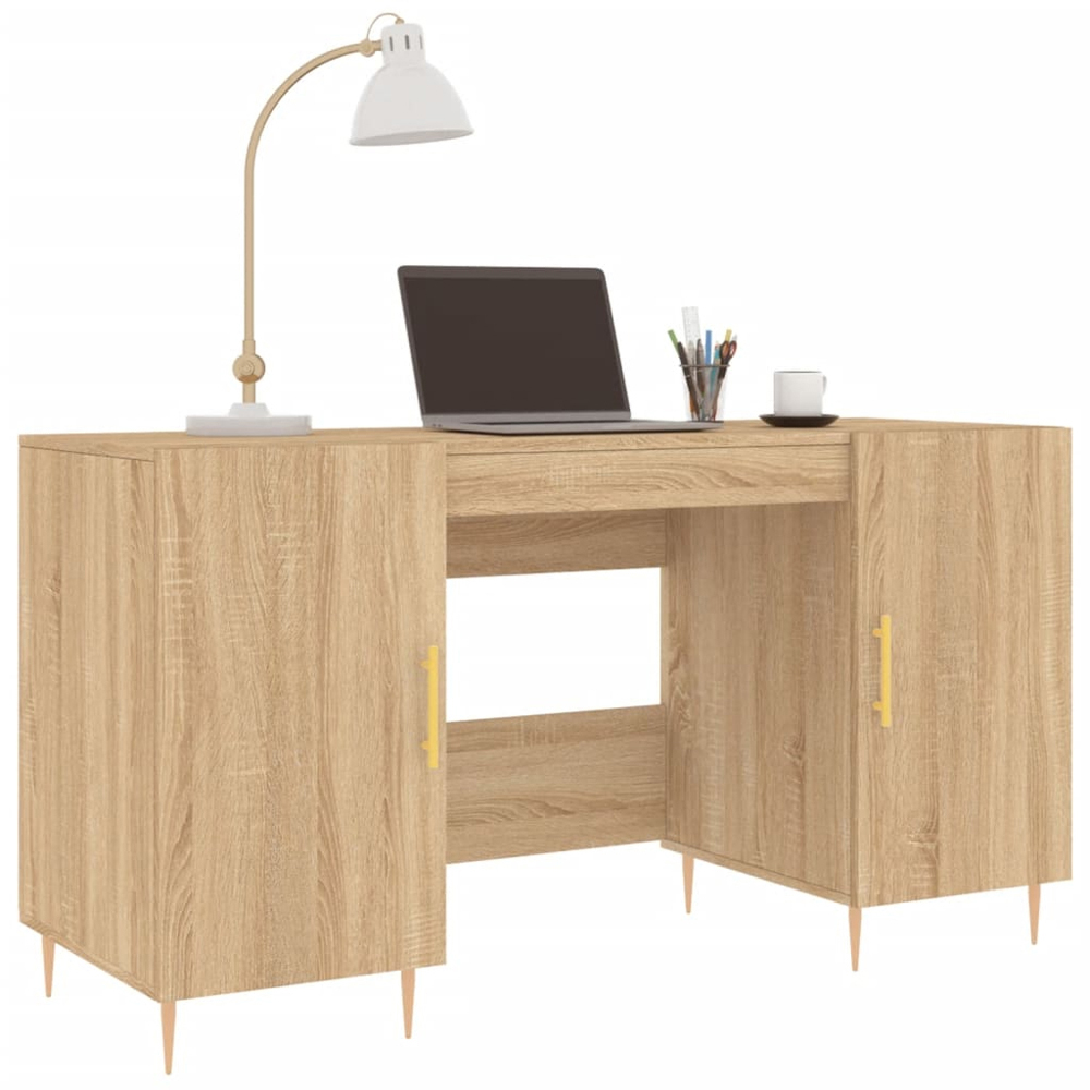vidaXL 2 Door Computer Desk Sonoma Oak and Gold Image 3