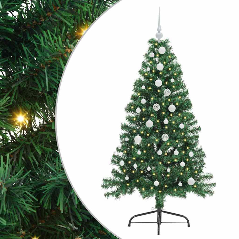 vidaXL Pre-Lit White Baubles Green Artificial Christmas Tree 5ft Image 2