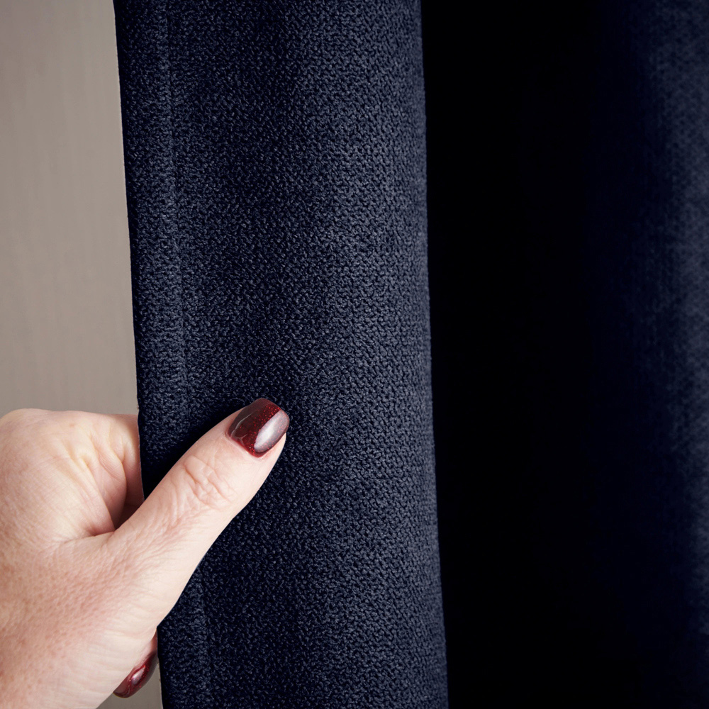 Alan Symonds Navy Velvet Chenille Blackout Ring Top Eyelet Curtains 137 x 213cm Image 4