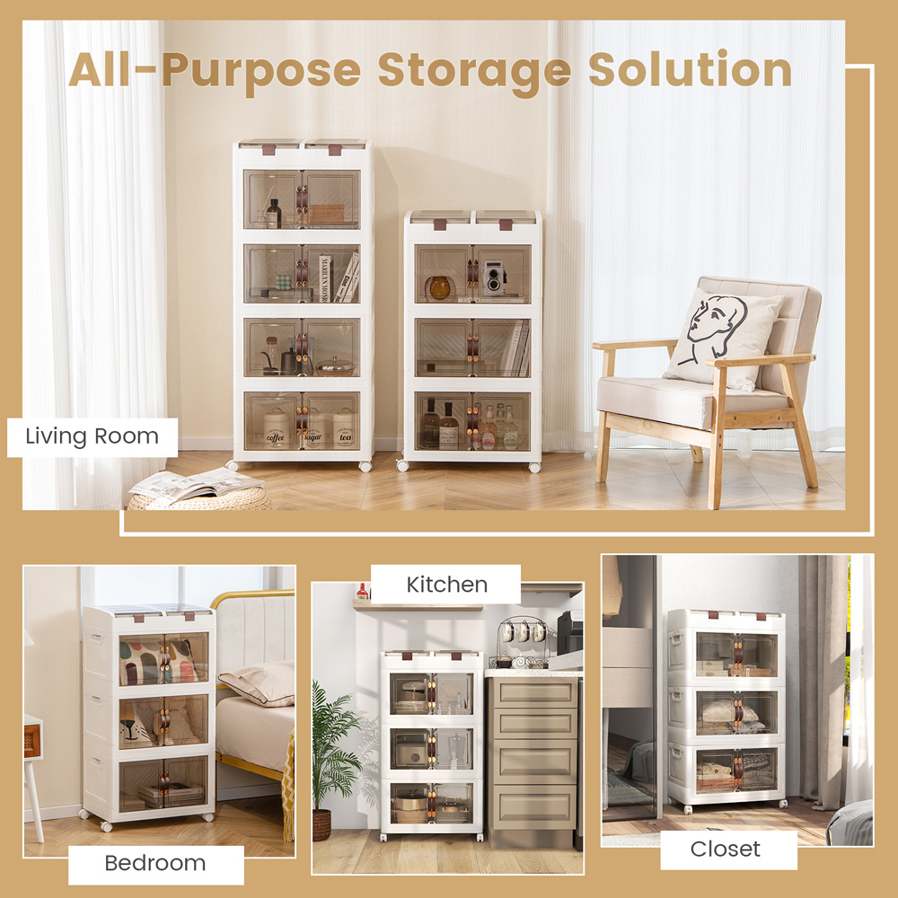 Costway 160L White Collapsible Storage Bins with Wheels Set of 3 Image 5