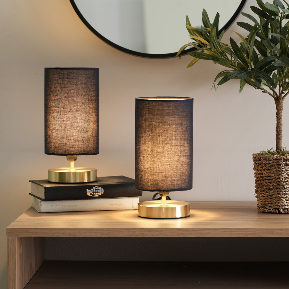 ValueLights Francis Brushed Gold and Navy Shade Dimmable Touch LED Table Lamp Image 2