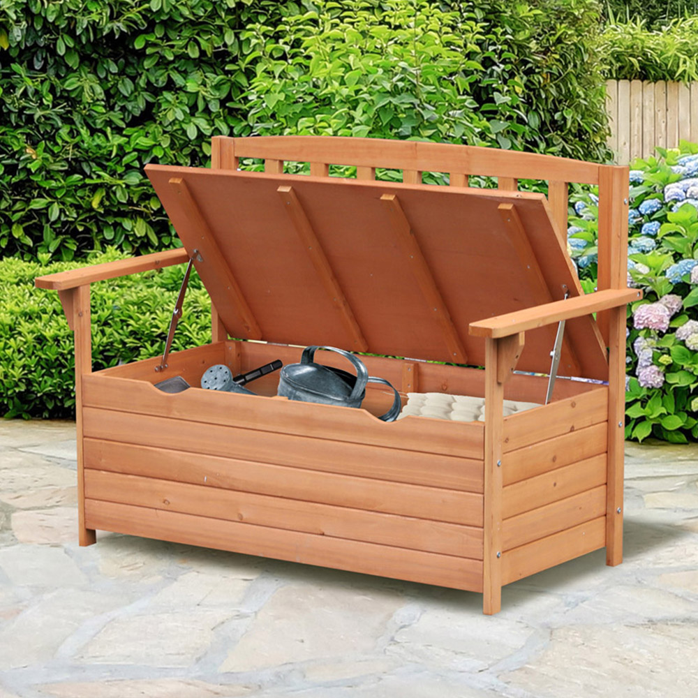 Outsunny Solid Fir Wood Garden Storage Bench Image 1