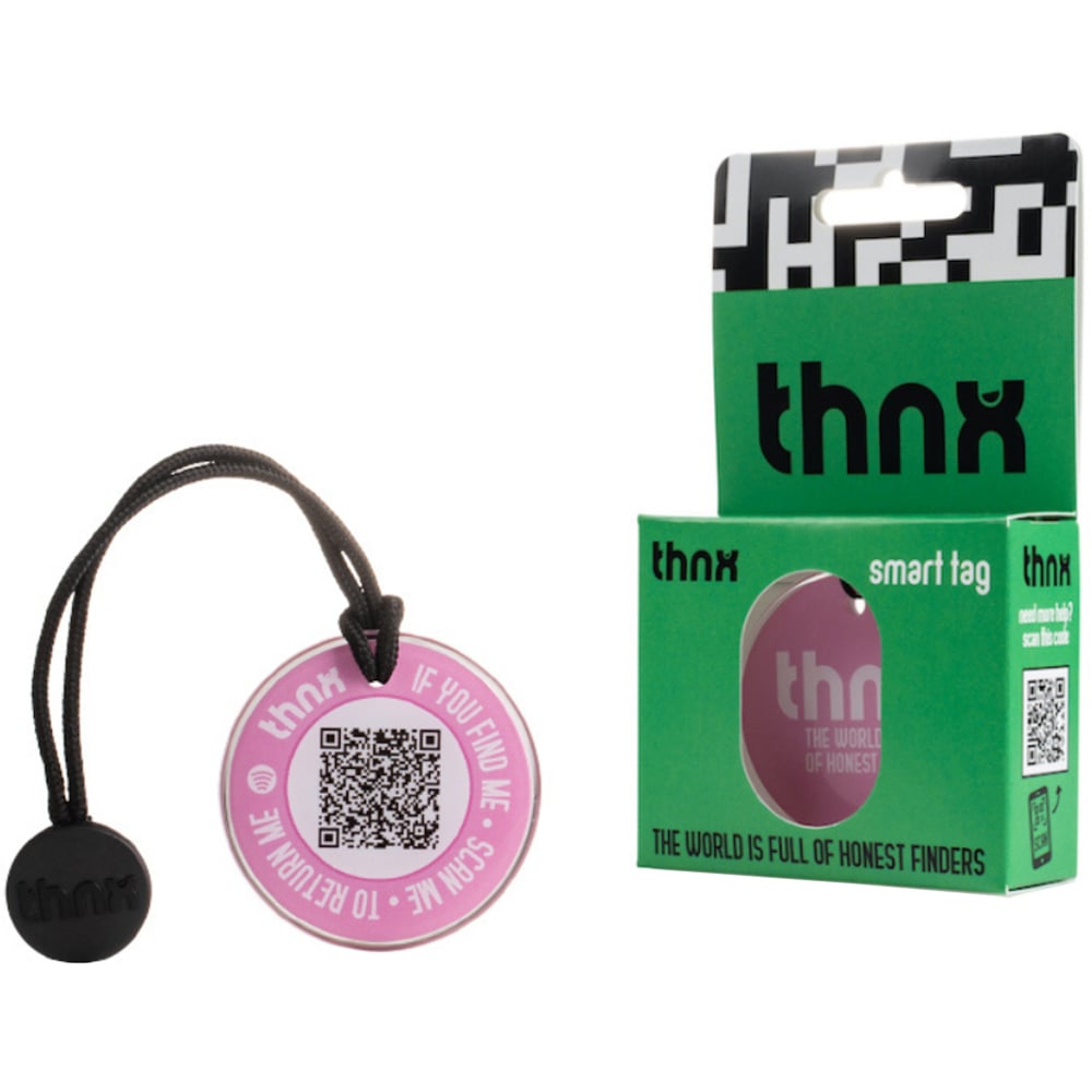 Thnx Pink Large Airtag Keychain with QR Code Image 1
