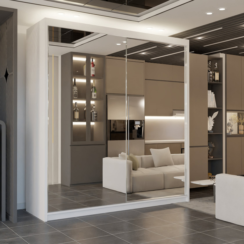 M N Furniture 2 Door White Mirrored Sliding Wardrobe 150cm Image 3