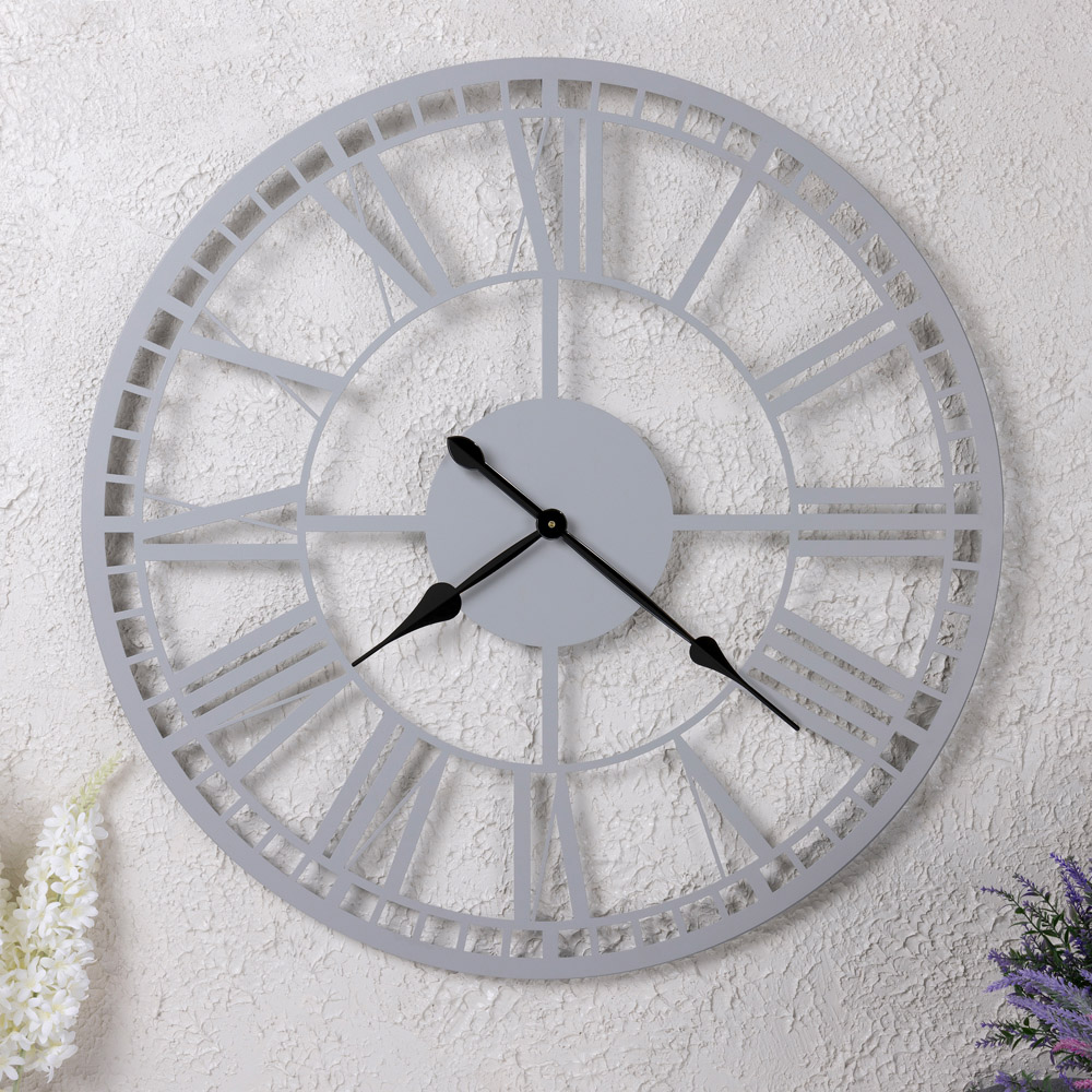 Charles Bentley Malham Grey Round Skeleton Indoor and Outdoor Wall Clock 90cm Image 8