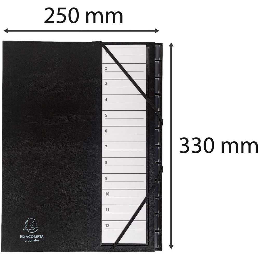 Exacompta A4 12 Tab Black Multipart File with Elastic Strap Image 9