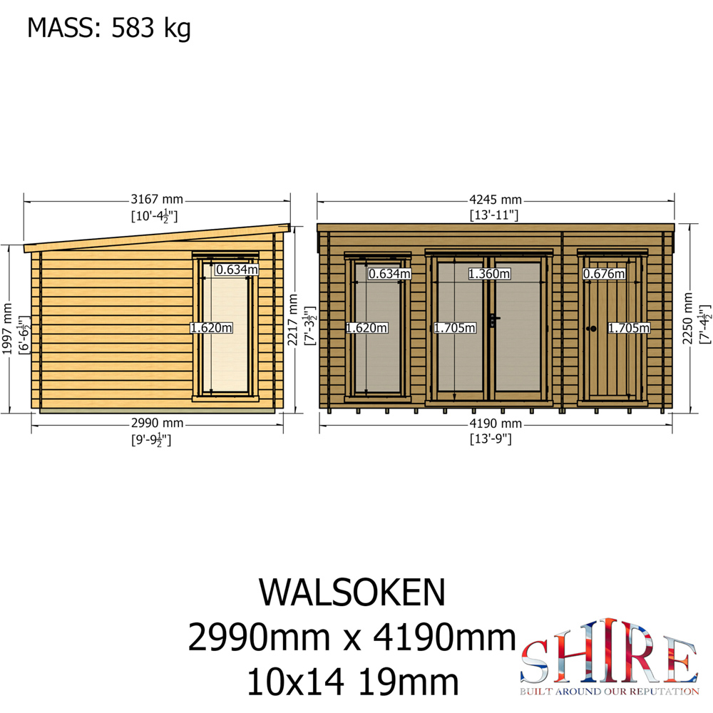 Shire Walsoken 10 x 14ft Dual-Purpose Pent Garden Log Cabin with Integral Storage Image 9