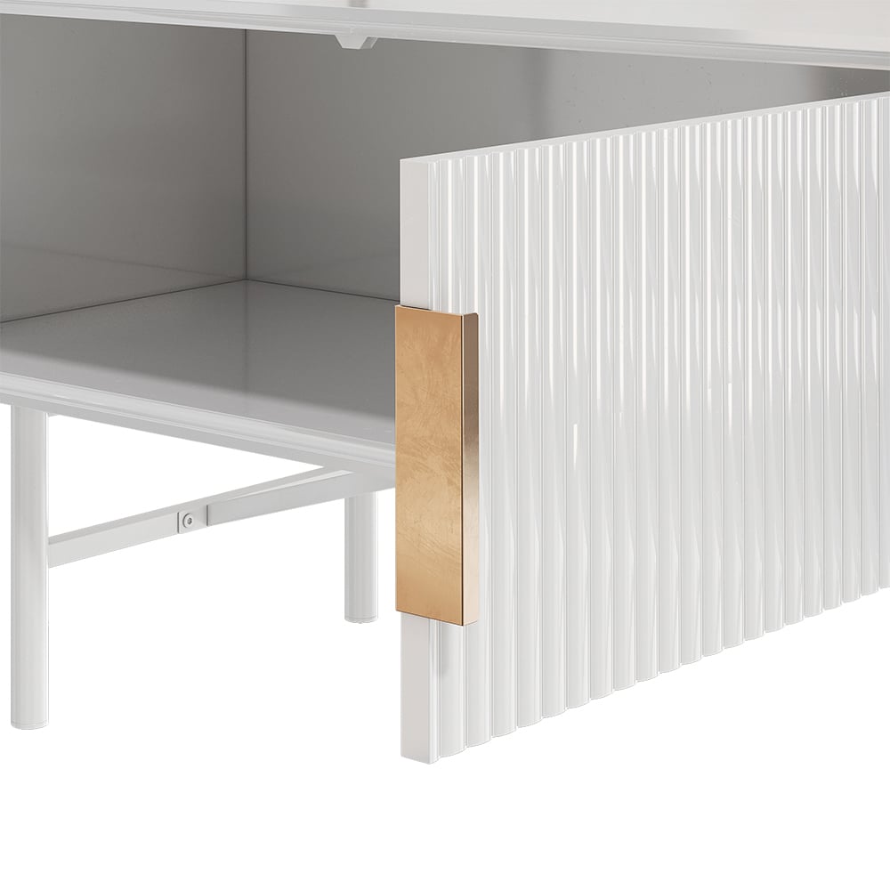 H&O Direct 2 Door 2 Shelf White Striped Wooden TV Stand Image 6