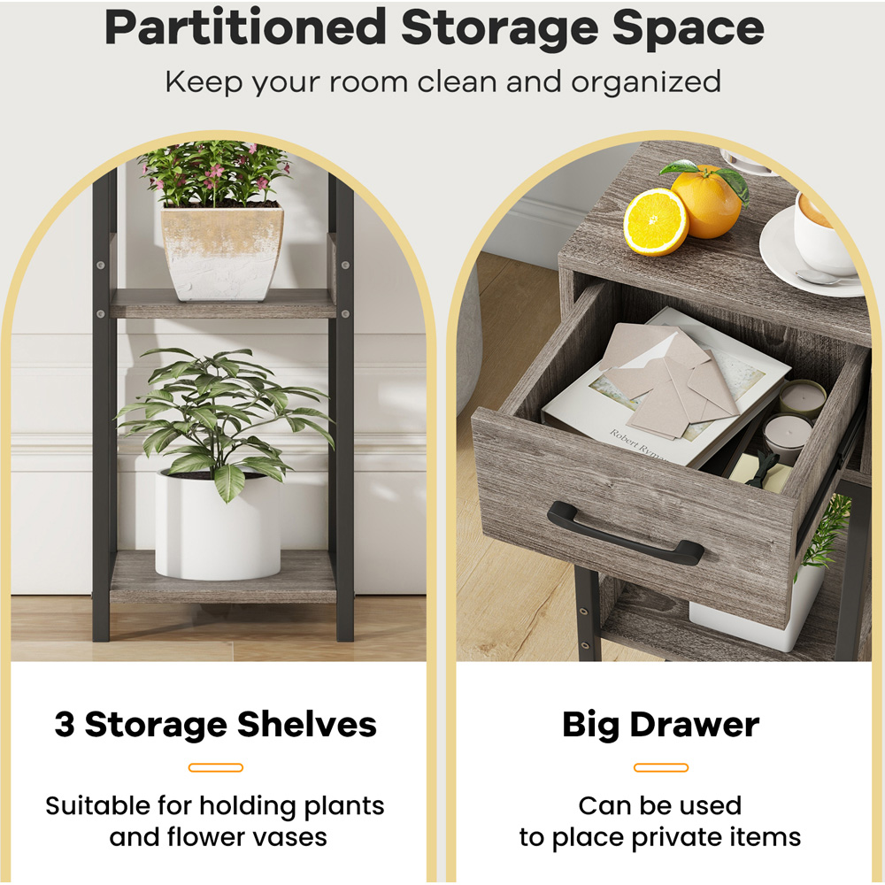 Costway Single Drawer 3 Shelf Grey Indoor Plant Stand Image 6