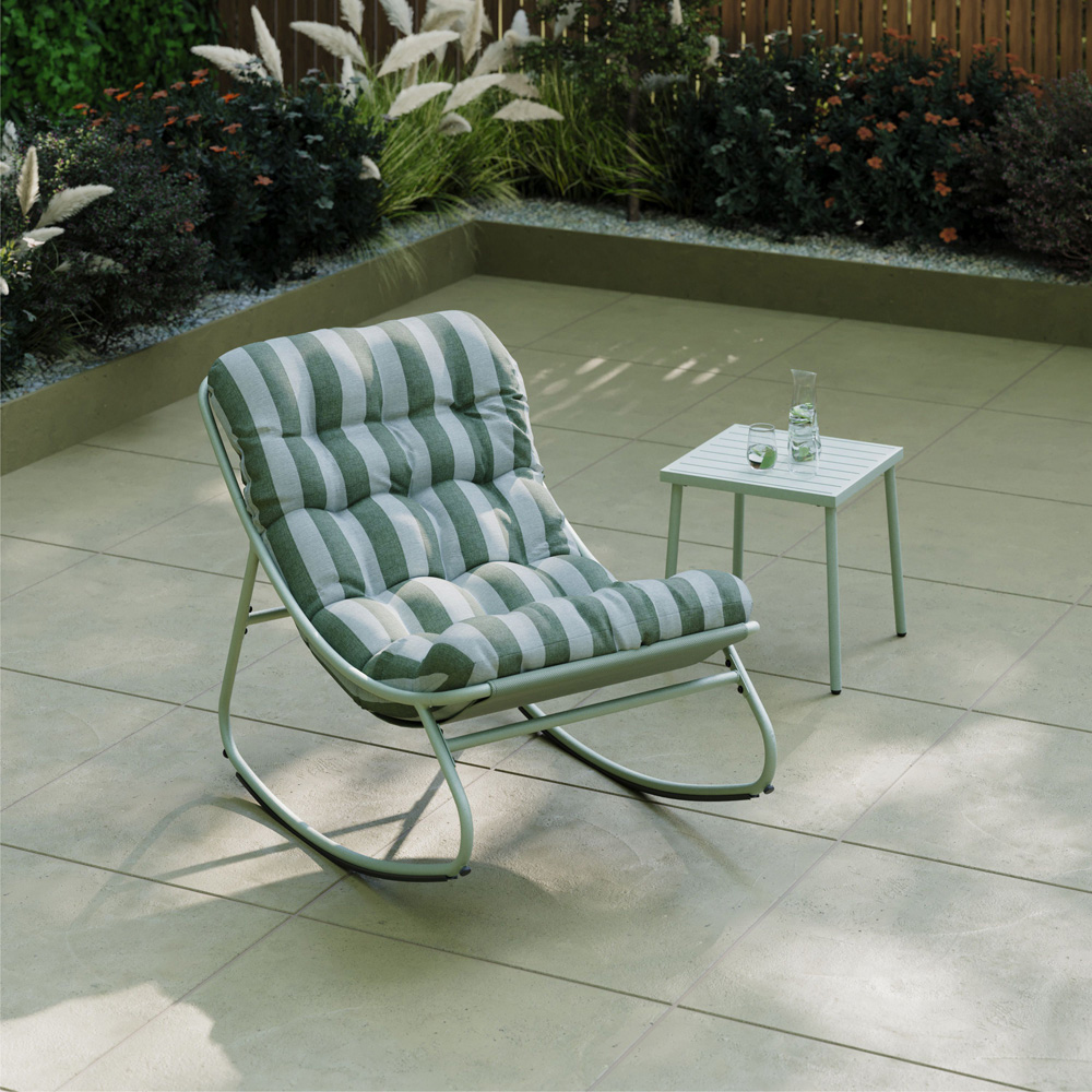 Charles Bentley Porto Green Stripe Olefin Fabric Garden Rocking Chair Image 7