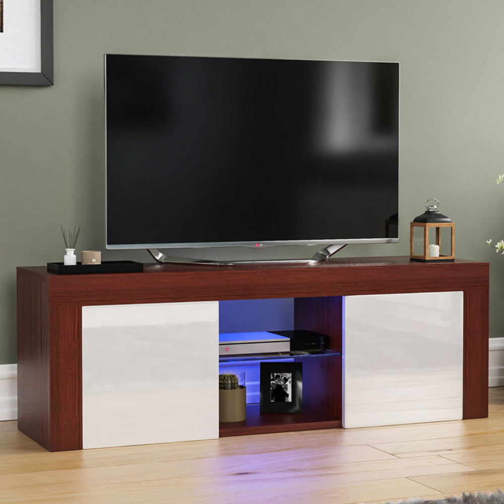 Vida Designs Eclipse 2 Door 2 Shelf Walnut and White TV Unit with LED Image 1