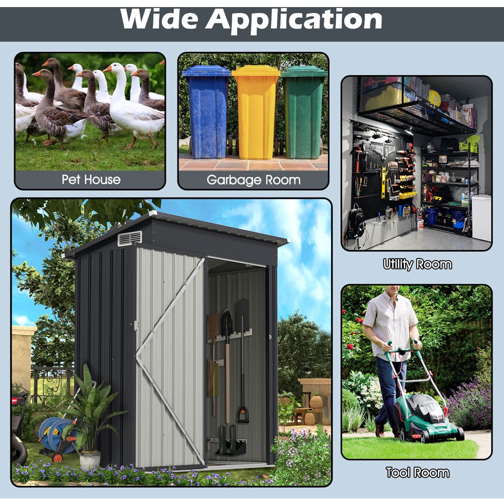 Costway 3 x 6ft Dark Grey All Weather Storage Shed Image 6