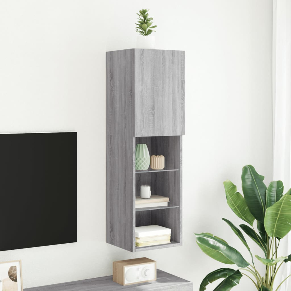 vidaXL Single Door 3 Shelf Grey Sonoma TV Cabinet with LED Lights Image 4