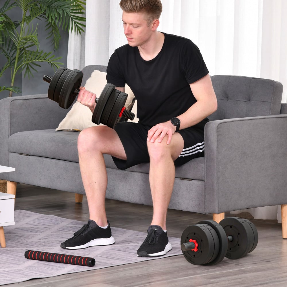HOMCOM 2 in 1 Black Adjustable Dumbbell Weight Set 20kg Image 2
