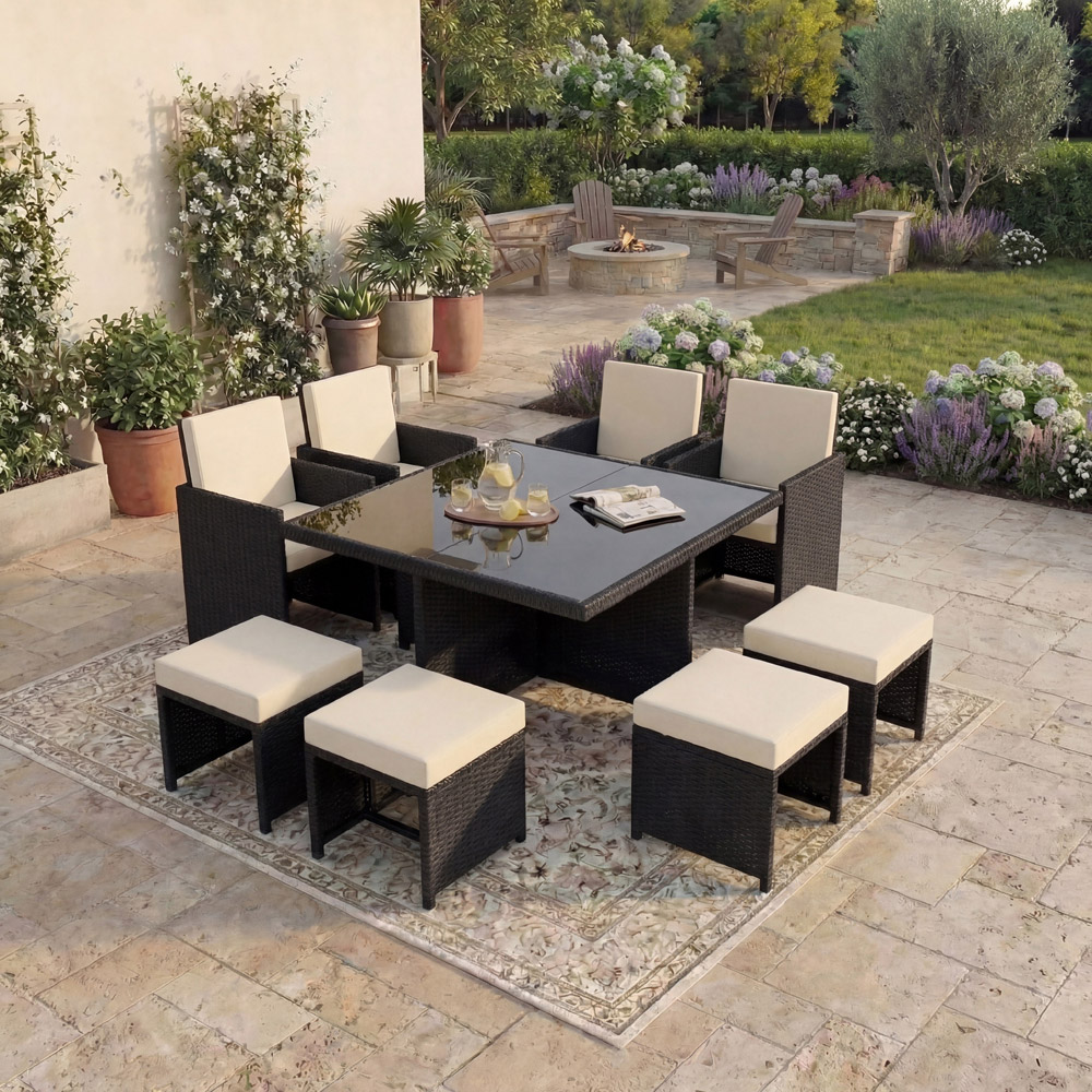 GARDEN VIDA Cuba 8 Seater Black PE Rattan Garden Dining Set with Cover Image 3