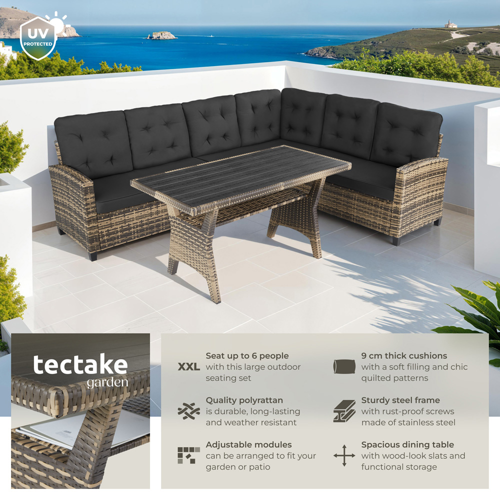 tectake Catania 6 Seater Nature Outdoor Corner Sofa Set Image 6