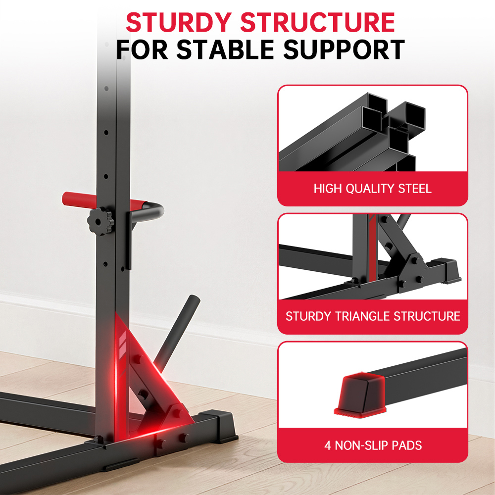 Rattrix Black Adjustable Squat Rack Power Rack with Pull Up Bar and Spotter Arms Image 5