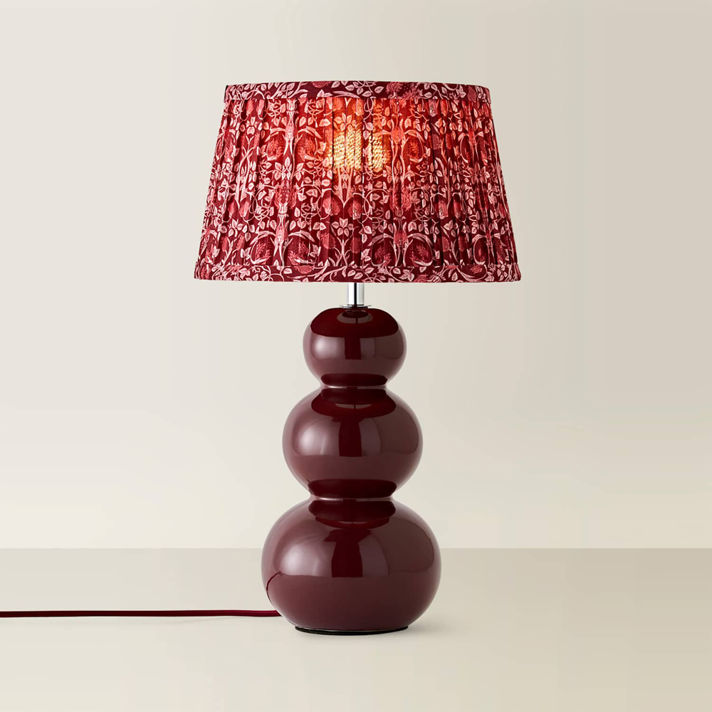 ValueLights Edie Burgundy Floral Pleated Shade Bobble Ceramic Table Lamp with Bulb Image 3