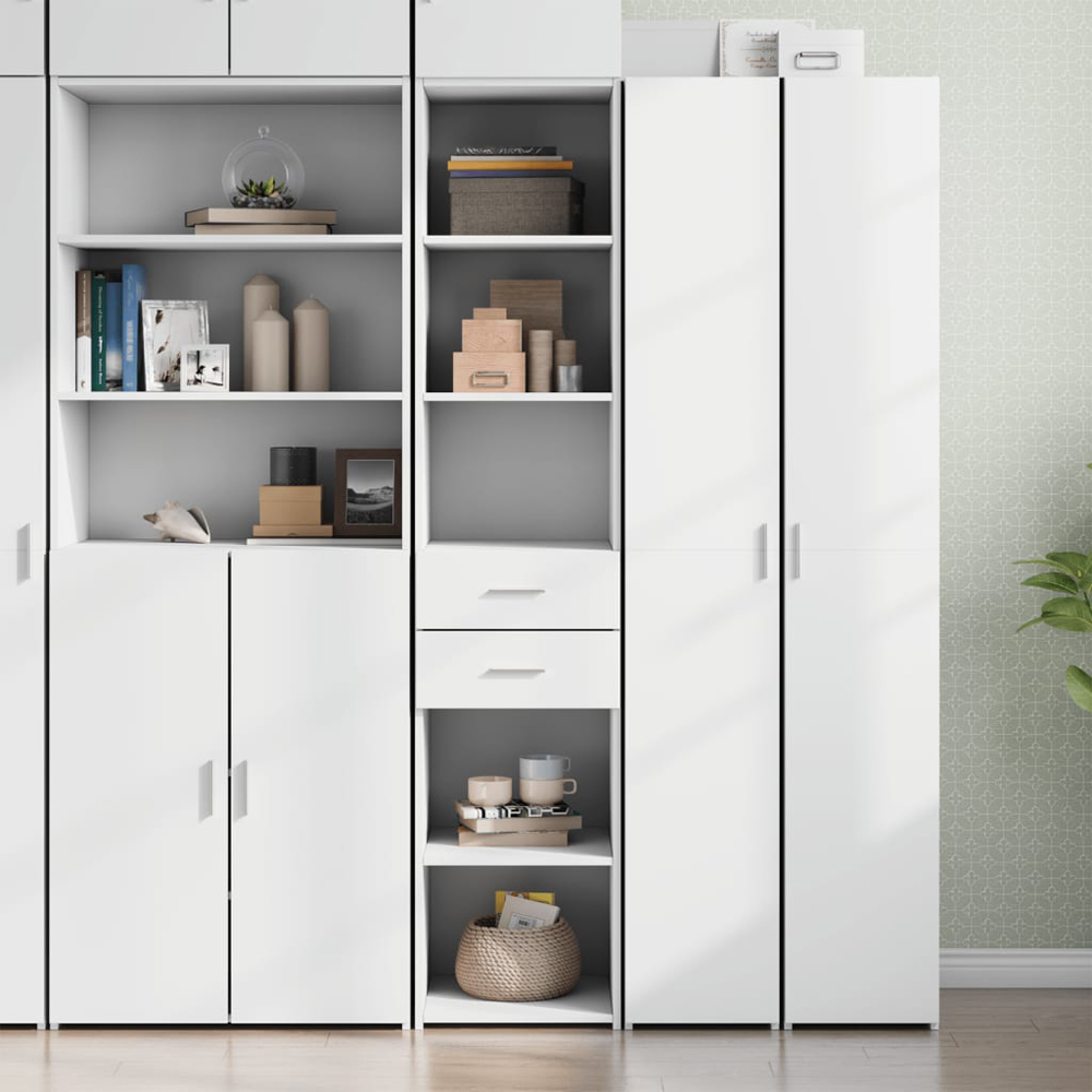 vidaXL 2 Drawer 5 Shelf White Highboard Image