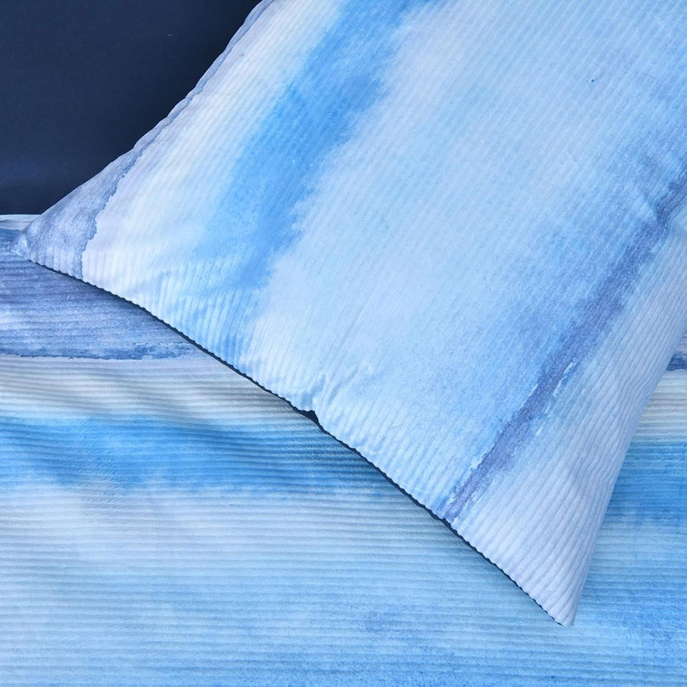 Smart Living King Size Blue Ribbed Velvet Duvet Cover Set Image 7