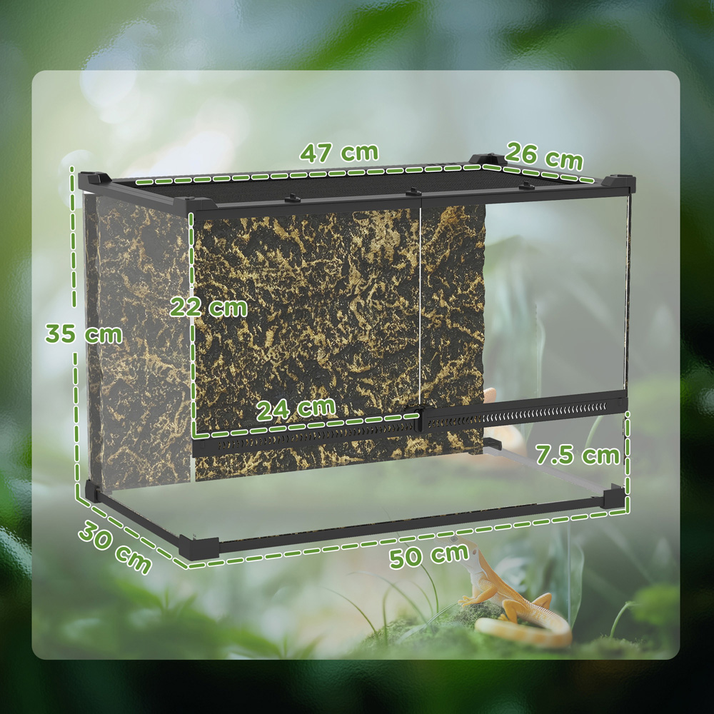 PawHut 48L Glass Black Reptile Vivarium with Stone Background Image 9