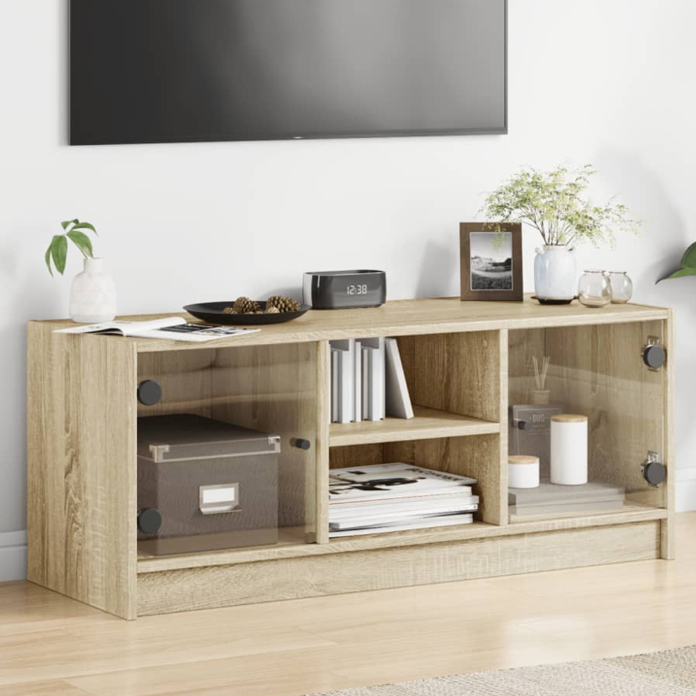 vidaXL 2 Glass Door 2 Open Shelf Sonoma Oak TV Cabinet Image 1
