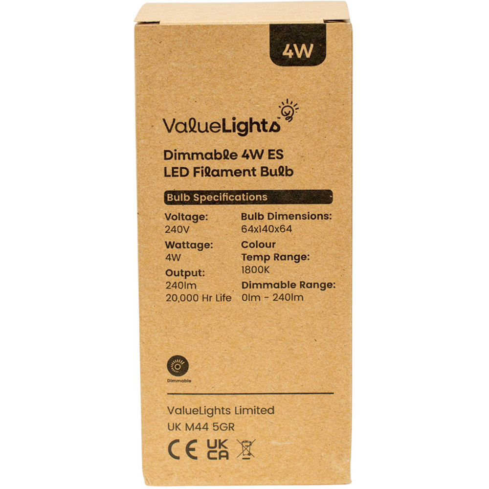 ValueLights Vintage 4W 1800K Warm White E27 Amber Glass Light Bulb 5 Pack Image 4