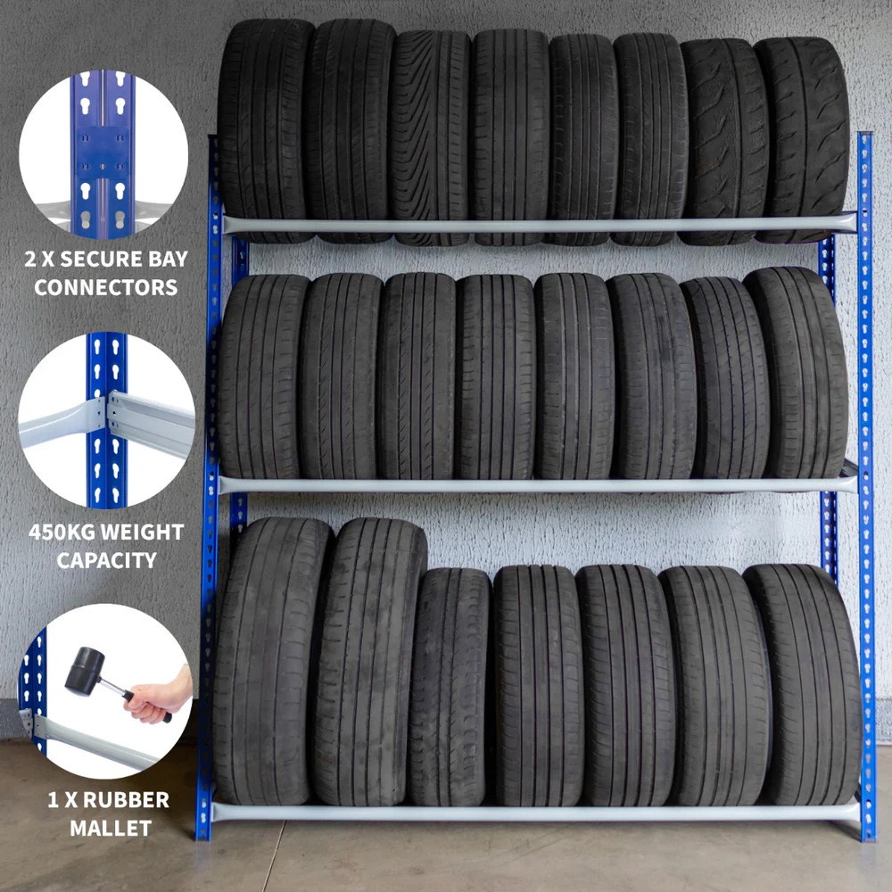 Monster Shop 3 Tier Blue and Grey Tyre Storage Unit Image 5