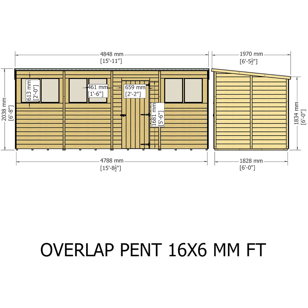 Shire 16 x 6ft Overlap Pent Garden Shed Image 7