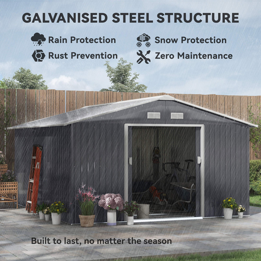 Outsunny 13 x 11ft Grey Metal Apex Garden Shed Image 3