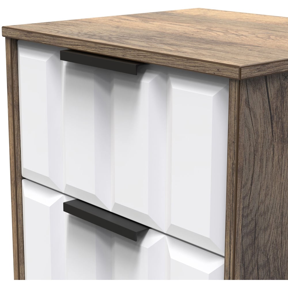 Crowndale New York 2 Drawer White Matt and Vintage Oak Bedside Cabinet Ready Assembled Image 5