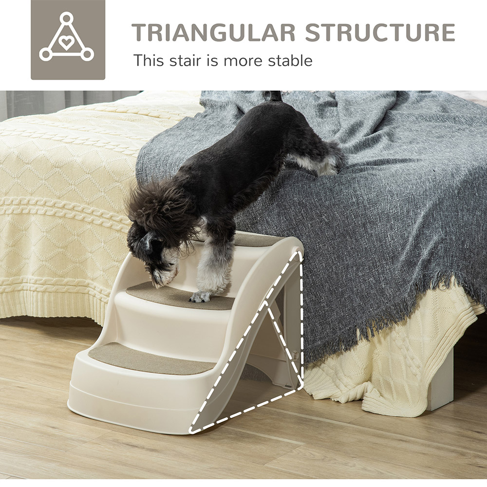 PawHut Cream 3 Steps Small Dog Foldable Pet Stairs with Non-slip Mats Image 6