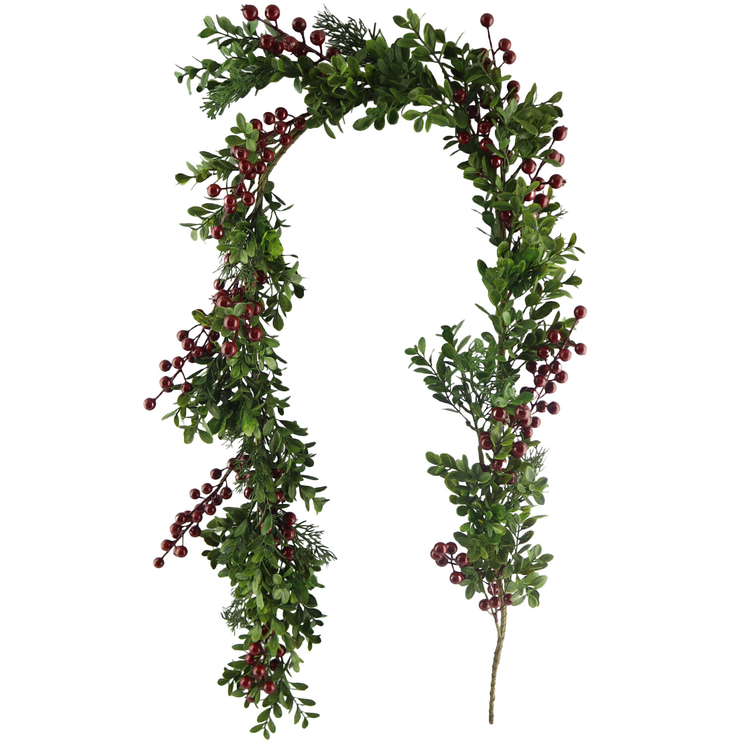 Red Berry Boxwood Garland - Green Image