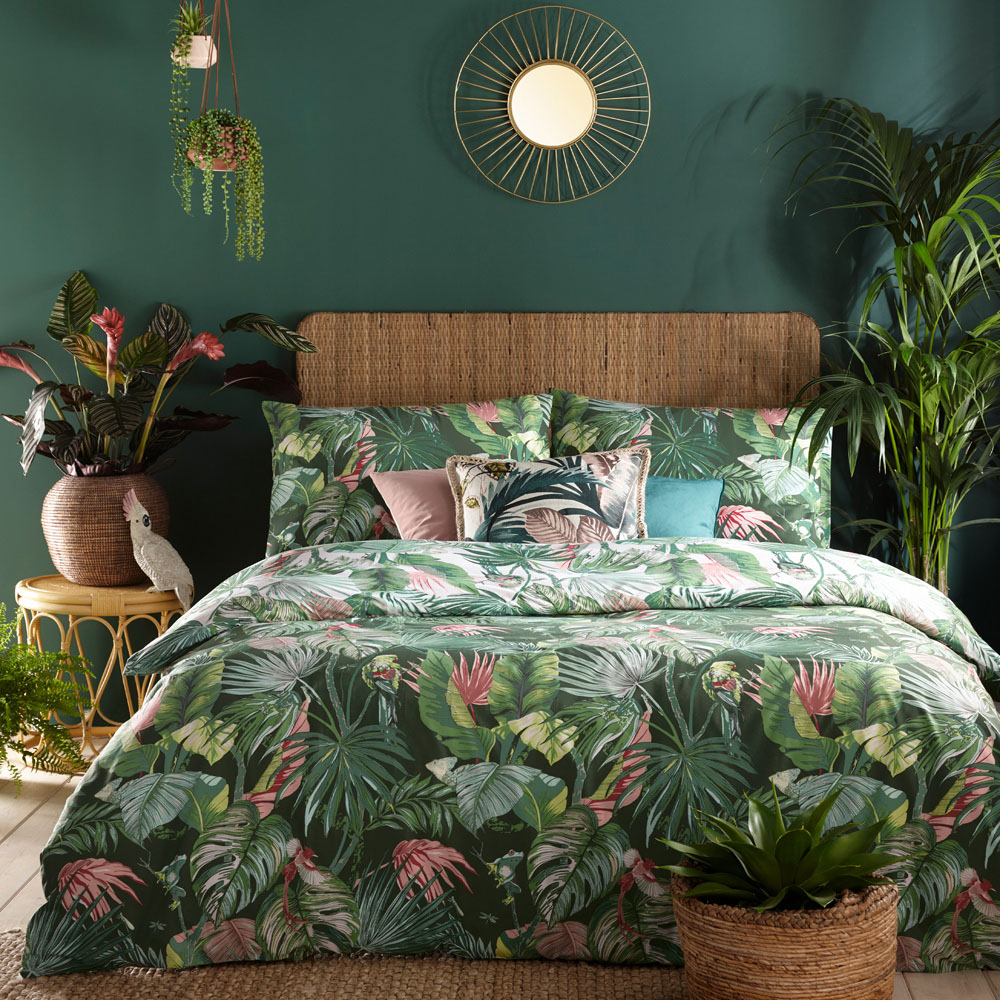 furn. Amazonia Tropical Super King Jade Duvet Set Image 1