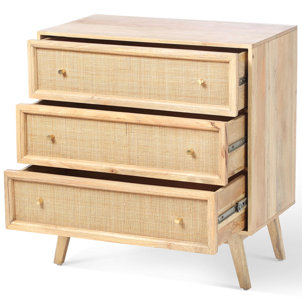Desser Venice 3 Drawer Natural Rattan and Mango Wood Chest of Drawers Image 3