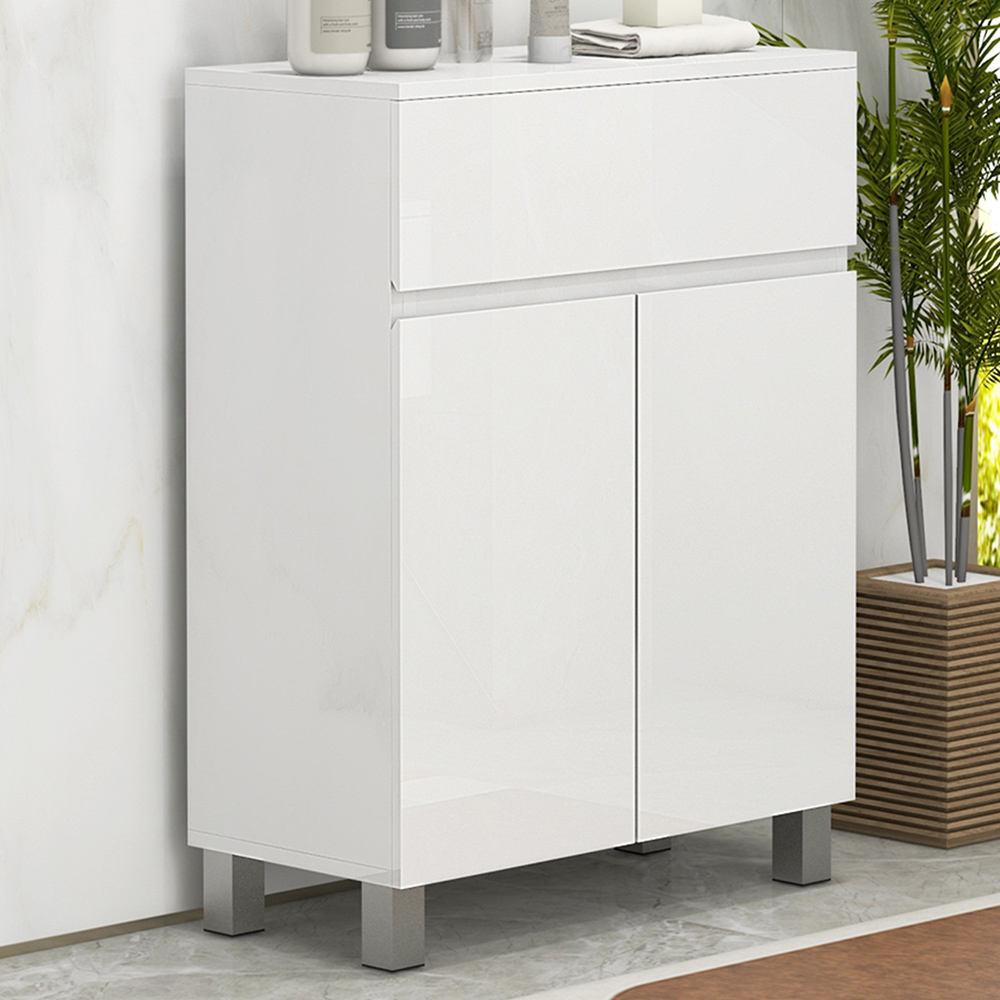 Portland 2 Door Single Drawer White Bathroom Cabinet Image 1