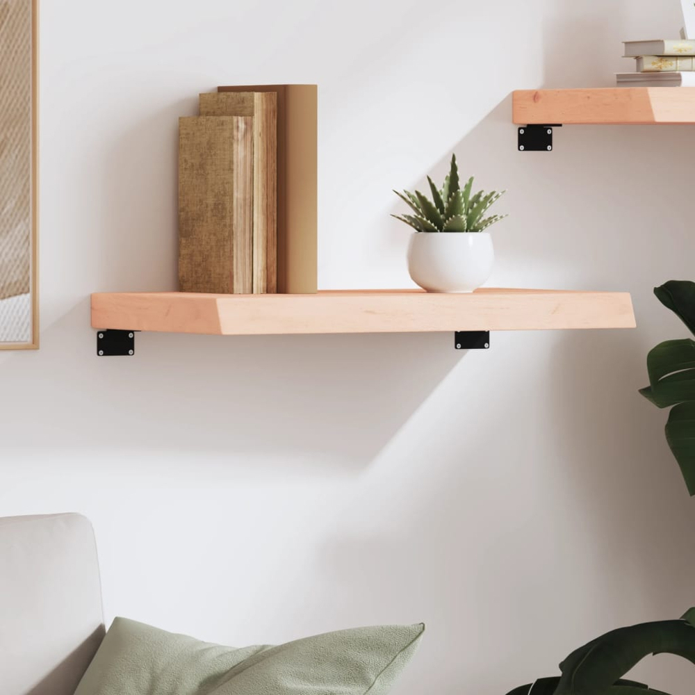 vidaXL 60cm Natural Untreated Solid Oak Wood Floating Wall Shelf Image 2
