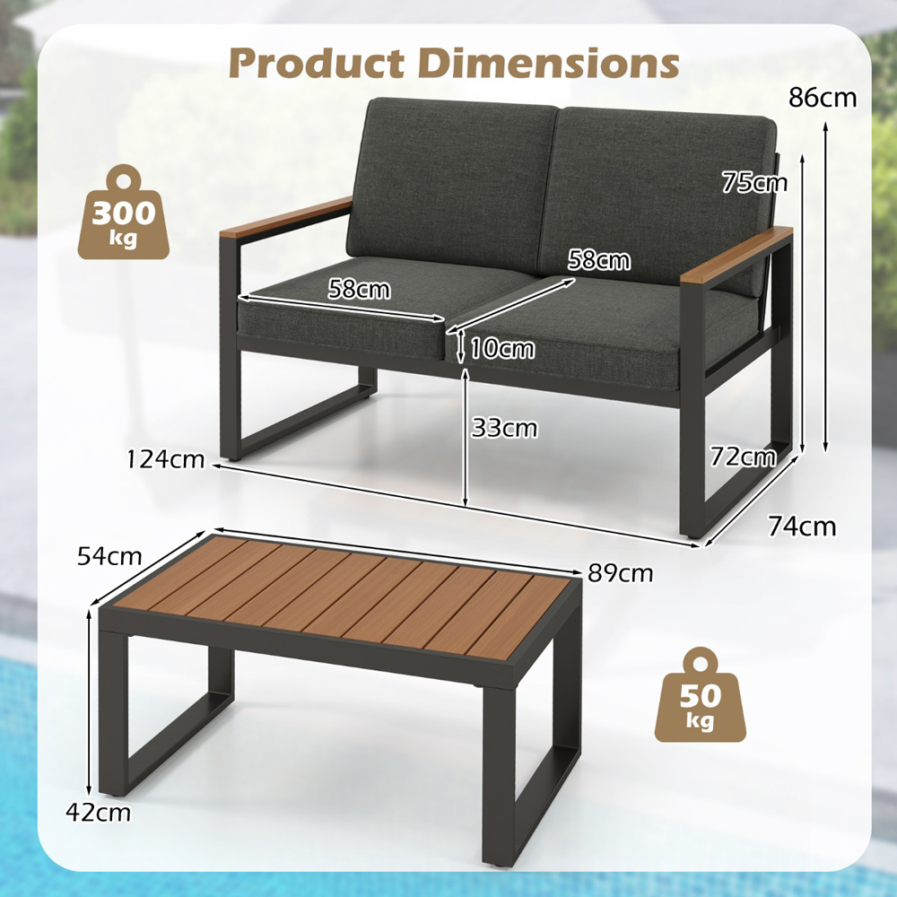 Costway 2 Seater Patio Aluminium Furniture Set Grey Image 9