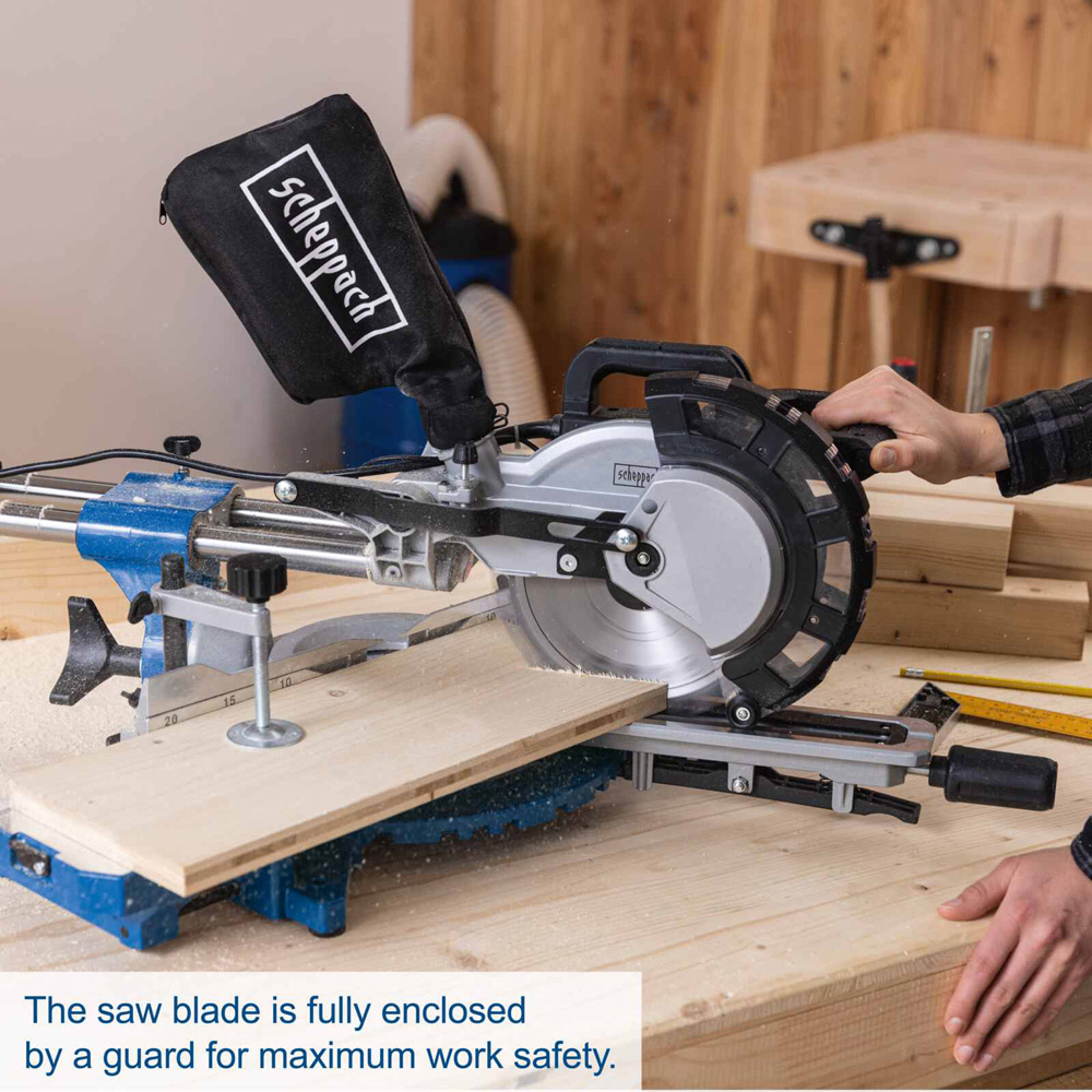 Scheppach HM216 8 inch 24T and 48T TCT Blade Sliding Mitre Saw 2000W Image 7