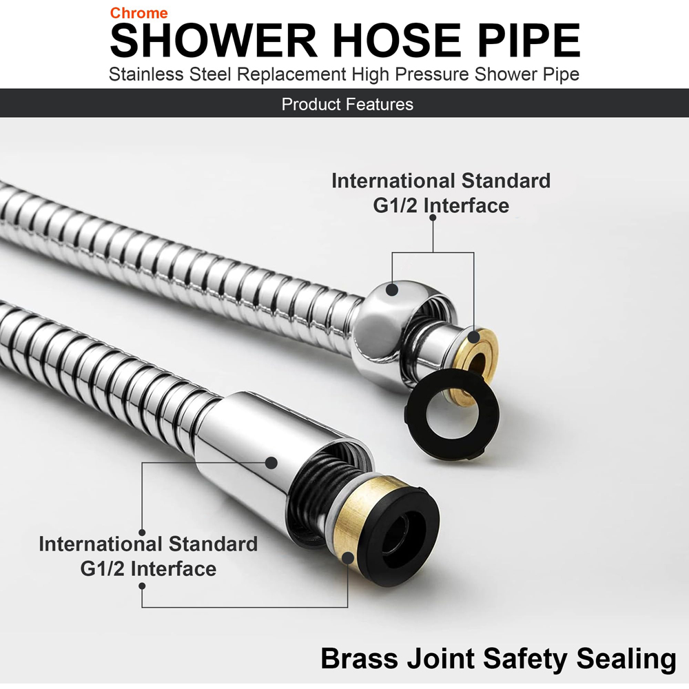 ATEK Stainless Steel Chrome Flexible Replacement Shower Hose with Washer 1.5m Image 9