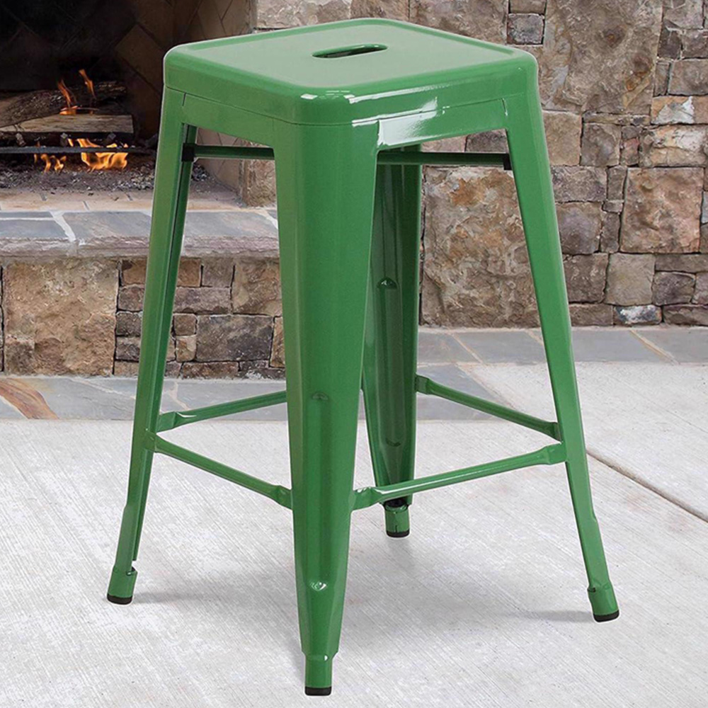 FWStyle Set of 4 24 inch Green Galvanised Steel Ready Assembled Bar Stools Image 1