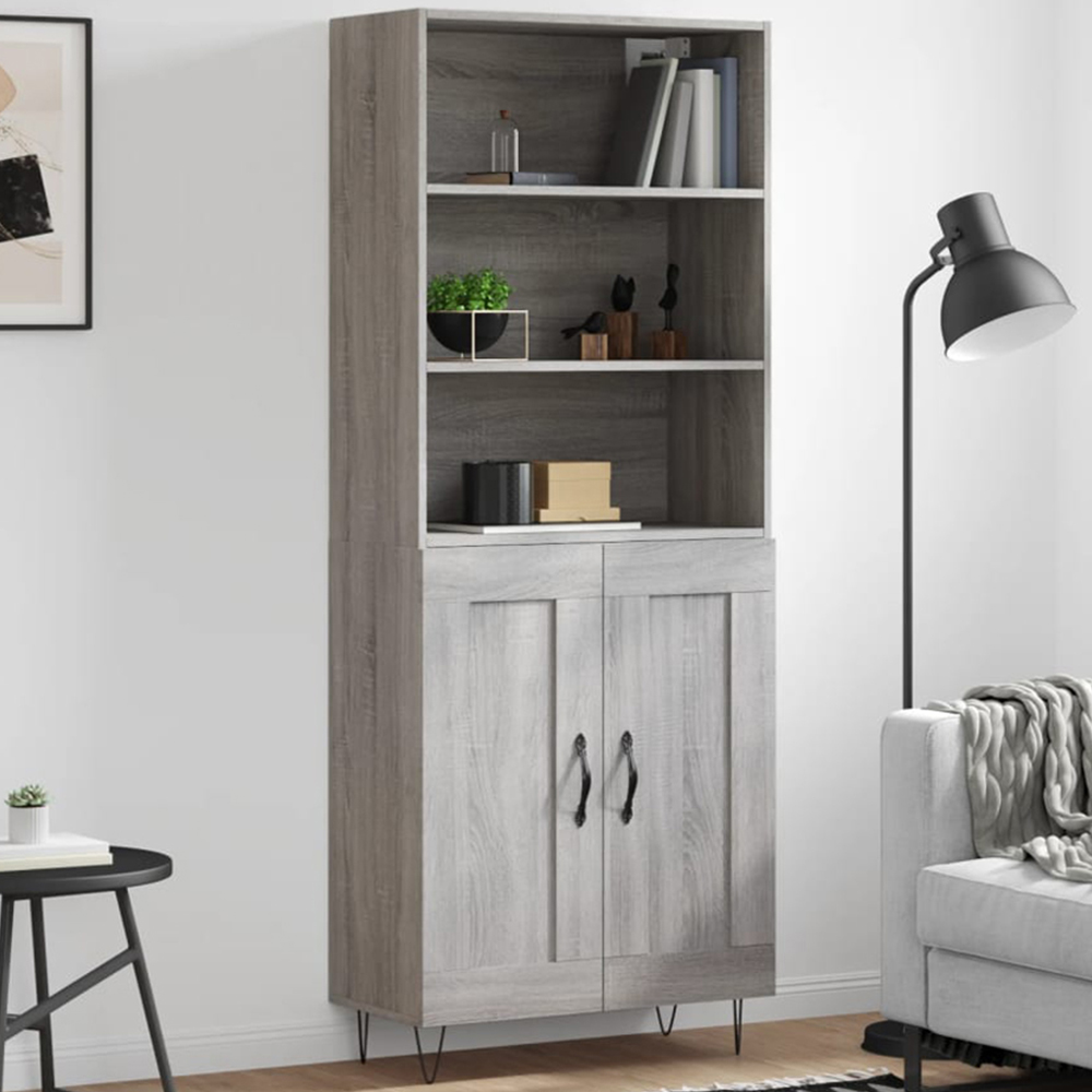vidaXL 2 Door 3 Shelf Grey Sonoma Tall Highboard Image 1