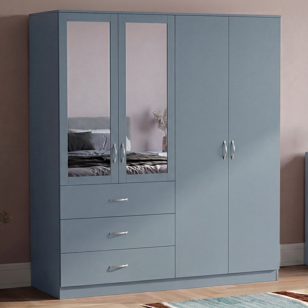 VIDA DESIGNS Riano 4 Door 3 Drawer Grey Mirrored Wardrobe Image 1