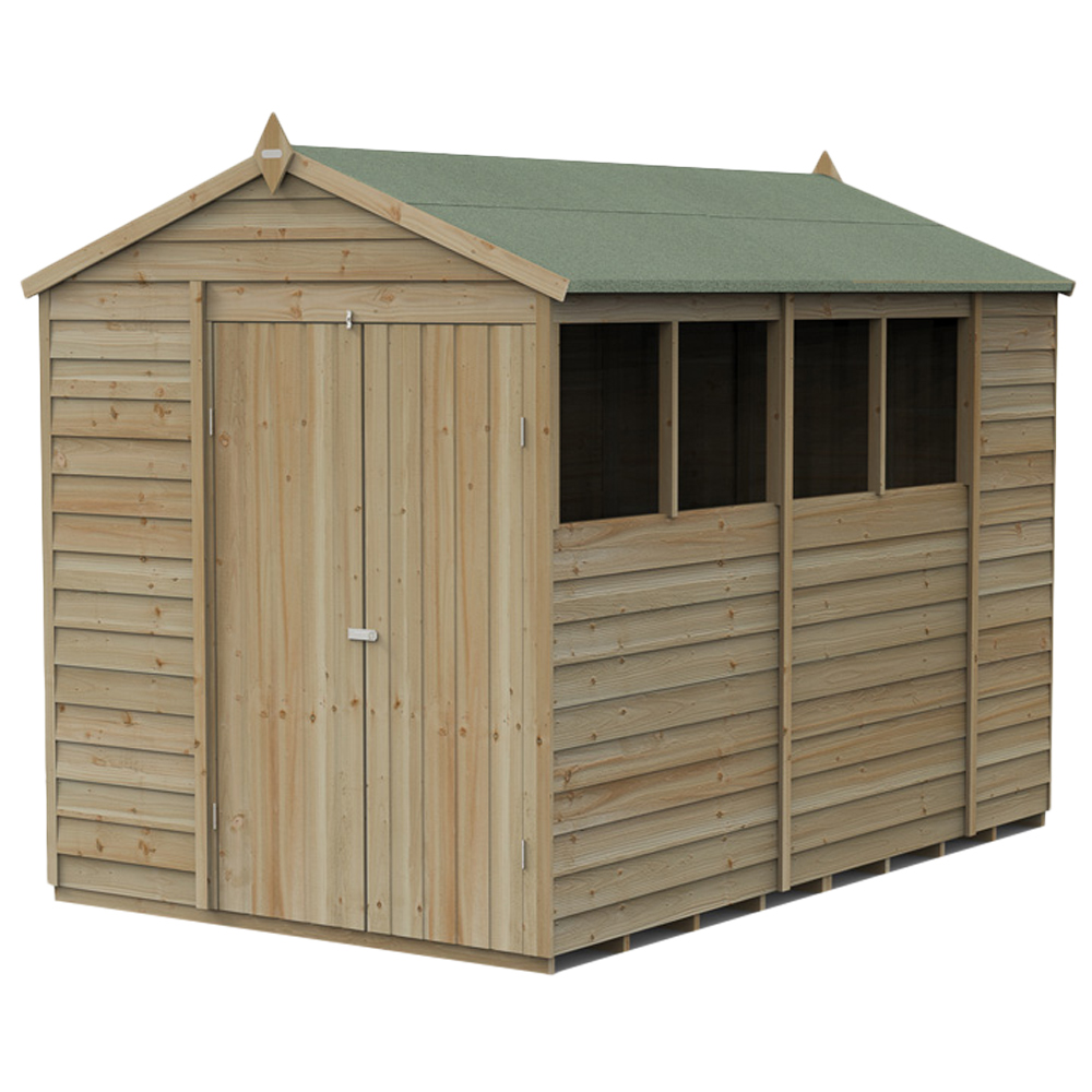 Forest Garden 4LIFE 6 x 10ft Double Door 4 Windows Apex Shed Image 1