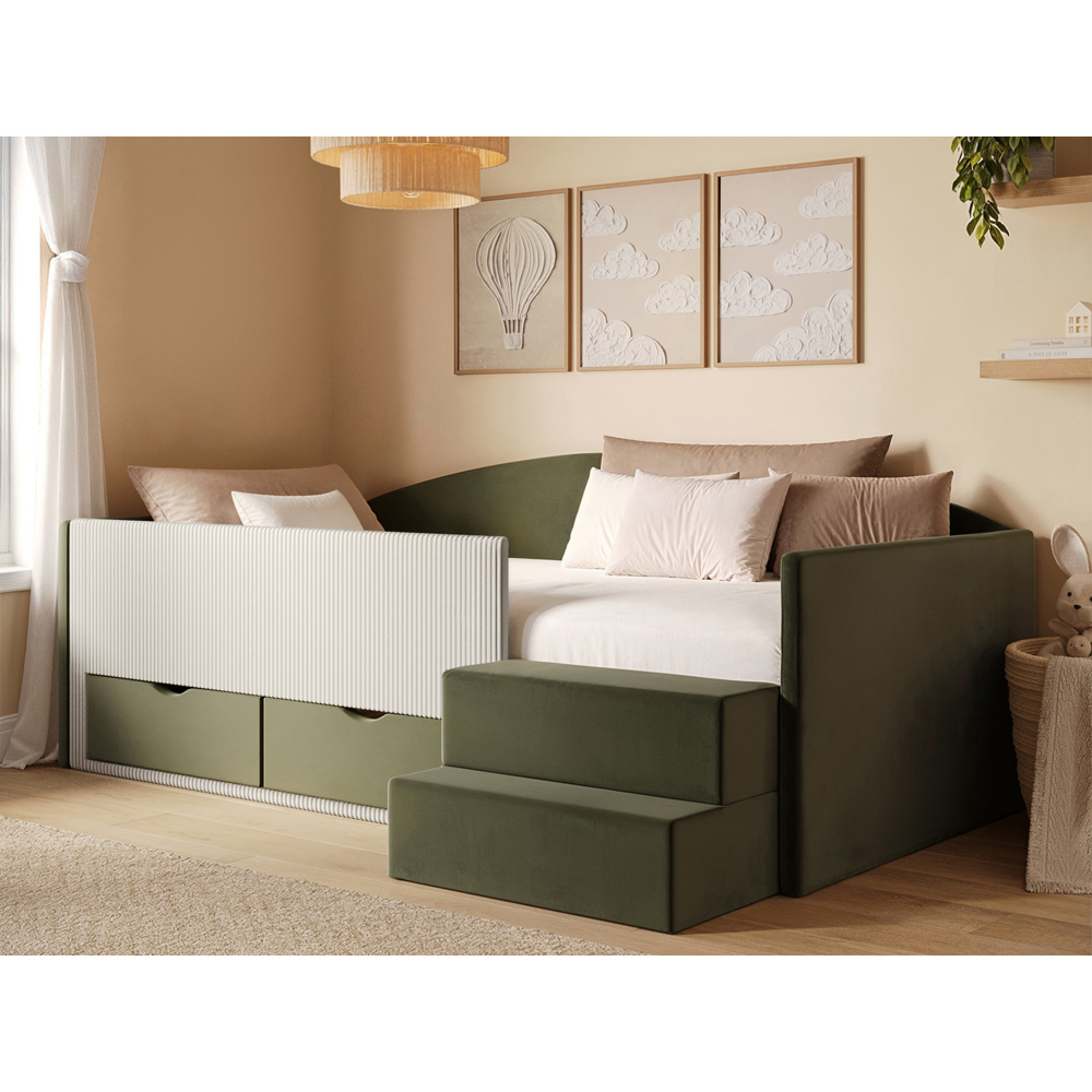 Flair Elisa Olive Green and Beige Velvet and Cord Low Sleeper Bed with Storage Image 7